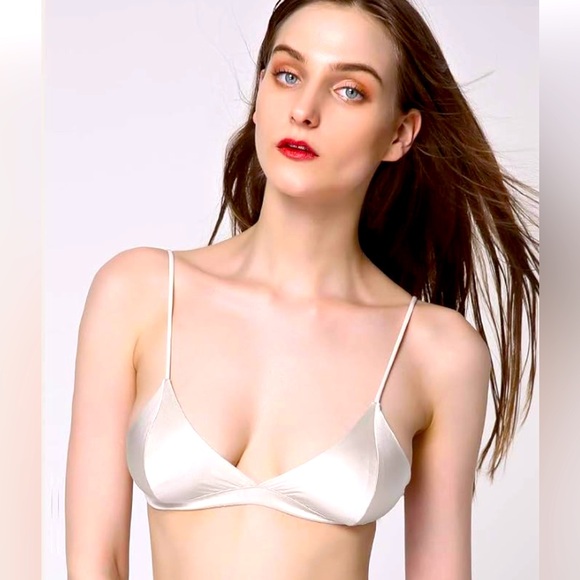 Women's Silk Satin Triangle Bralette Soft Cup Wireless - Picture 1 of 5